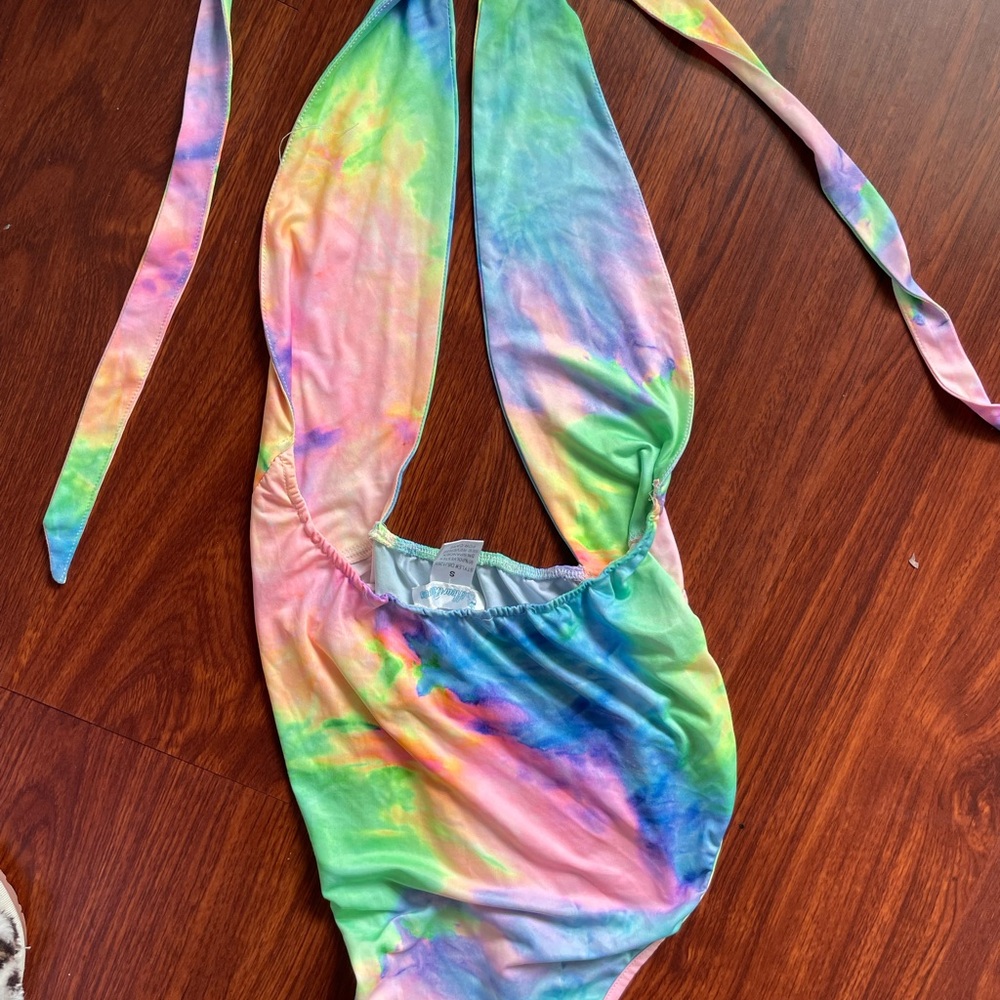 Tie-Dye Halter One-Piece in Pastel Rainbow